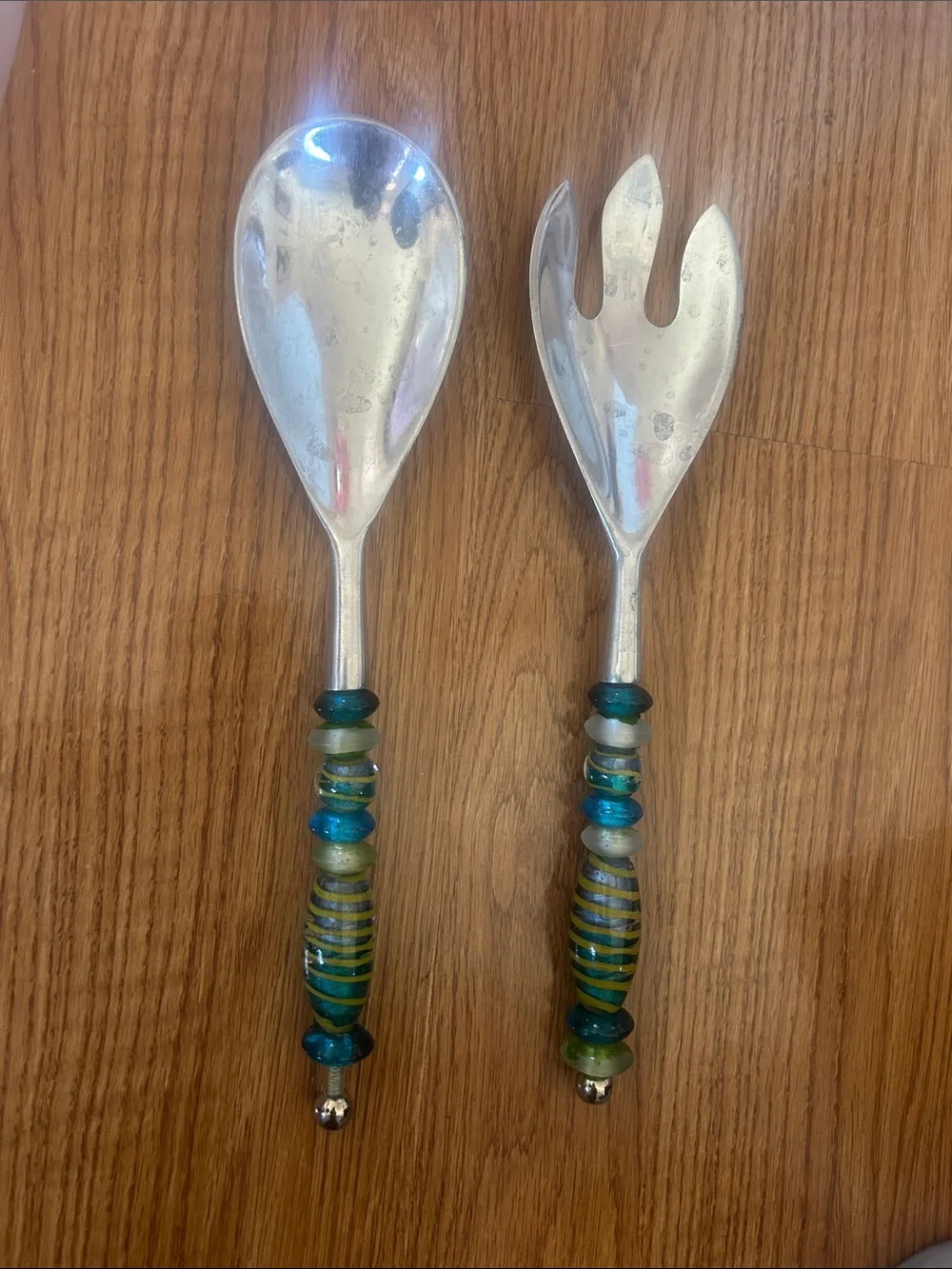 Decorative Blue & Green Beaded Salad Serving Set
